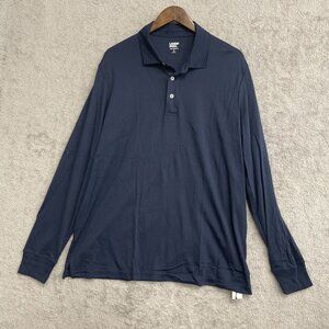 NWOT Lands' End Men's XL Navy Long-Sleeve Polo Shirt Traditional Fit Cotton